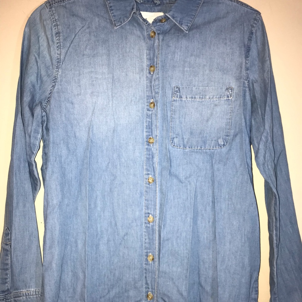 Faux denim boyfriend button up